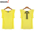Women Blouse Tops Summer Fashion Lotus Leaf O-Neck Casual Shirt Ladies Bow Tie Chiffon Blouse White Tops 2023 New Women's Shirt - OneLoveCanada