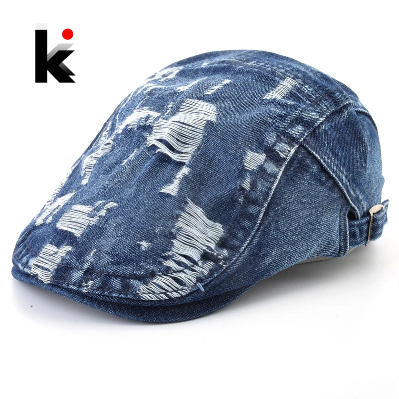 Vintage Peaked Cap Men Outdoor Casual Beret Hat Autumn Adjustable Newsboy Caps Women British Denim Boina British Artist Hats
