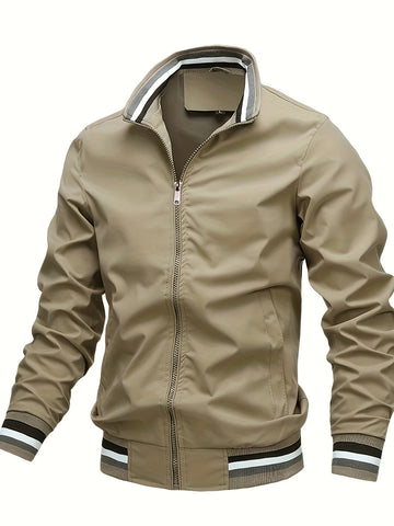 2024 new casual jacket for men's spring and summer sports solid color men's jacket striped fashionable breathable Safari Jackets