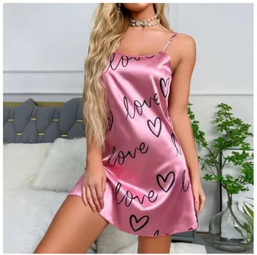 Sleepwear Women's Sexy Lingerie Heart Print Nightdress Scoop Neck Criss Cross Back Sleepdress Nightgowns Pajamas Nighties