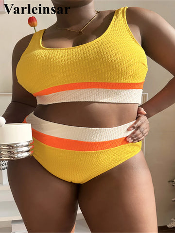 0XL - 4XL Splicing Bikini Large Size Swimwear Plus Size Women Swimsuit Female Two-pieces Bikini set Bather Bathing Suit V4755Y