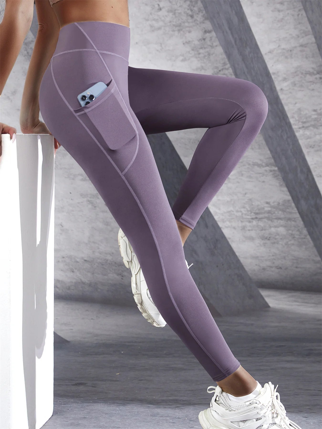 New High Waist Women's Leggings Stretch Yoga Pants Tights With Pockets Push Up Fitness Running Sportswear Solid Color Pants - OneLoveCanada