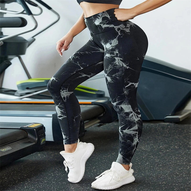 Sexy Women Gym Yoga Leggings High Waist Push Up Leggins Tie-dye Seamless Fitness Workout Leggins Sports Tights Running Pants - OneLoveCanada