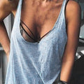 Lady Casual Solid Color Loose Tees U-neck Sleeveless Thin Women Vest Low Collar Stretchy Lady Summer Simple T-shirt Streetwear - OneLoveCanada