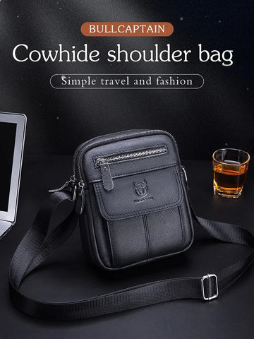 Genuine Leather Men's Shoulder Crossbody Bag Cowhide Casual Korean Style Student Handbag Small Commuter Messenger Bag