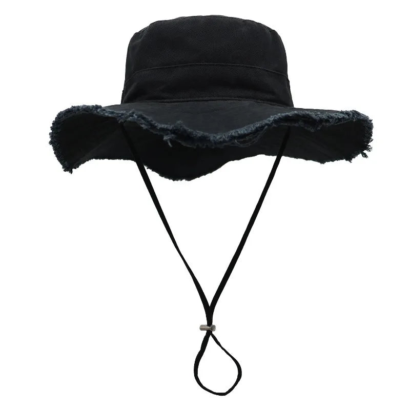 Fashion Bucket Hat Leisure Protection Sun UPF50+ Beach Hat Cap Washed Edging Men's Panama Hat Sunscreen Cap 2025