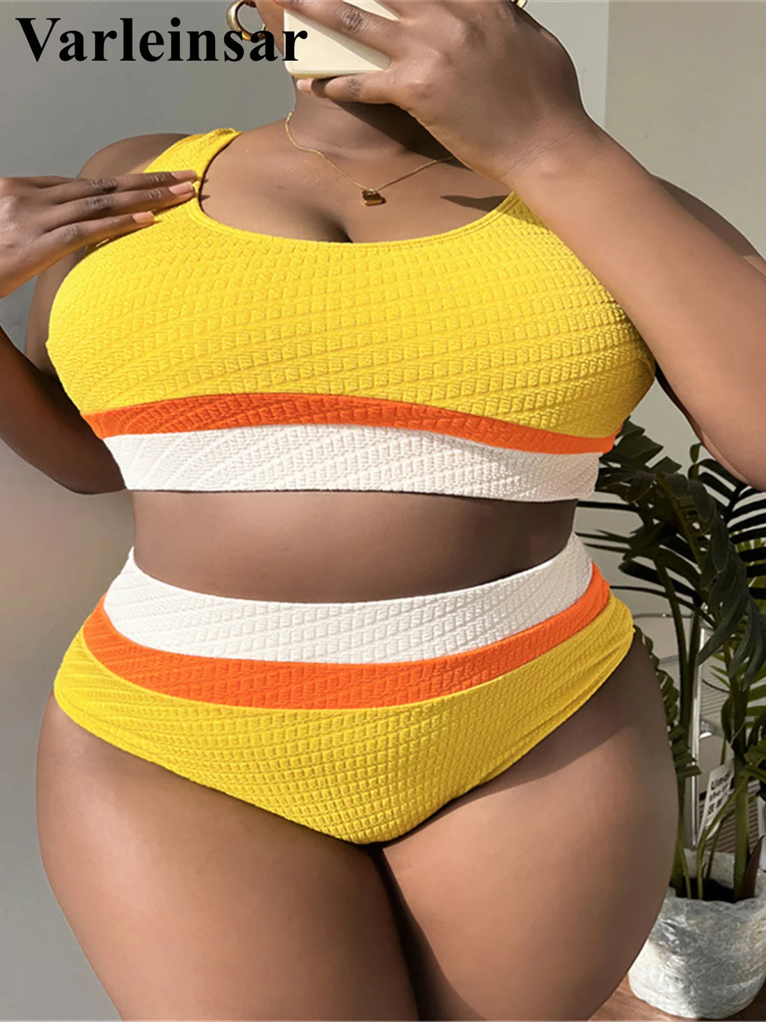 0XL - 4XL Splicing Bikini Large Size Swimwear Plus Size Women Swimsuit Female Two-pieces Bikini set Bather Bathing Suit V4755Y