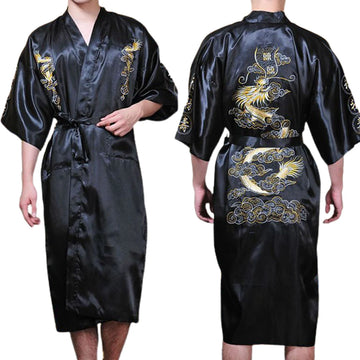 Men Silk Satin Sleepwear Chinese Dragon Kimono Embroidery Bathrobe Pajamas Gown Bath Robe Summer Casual Intimate Lingerie