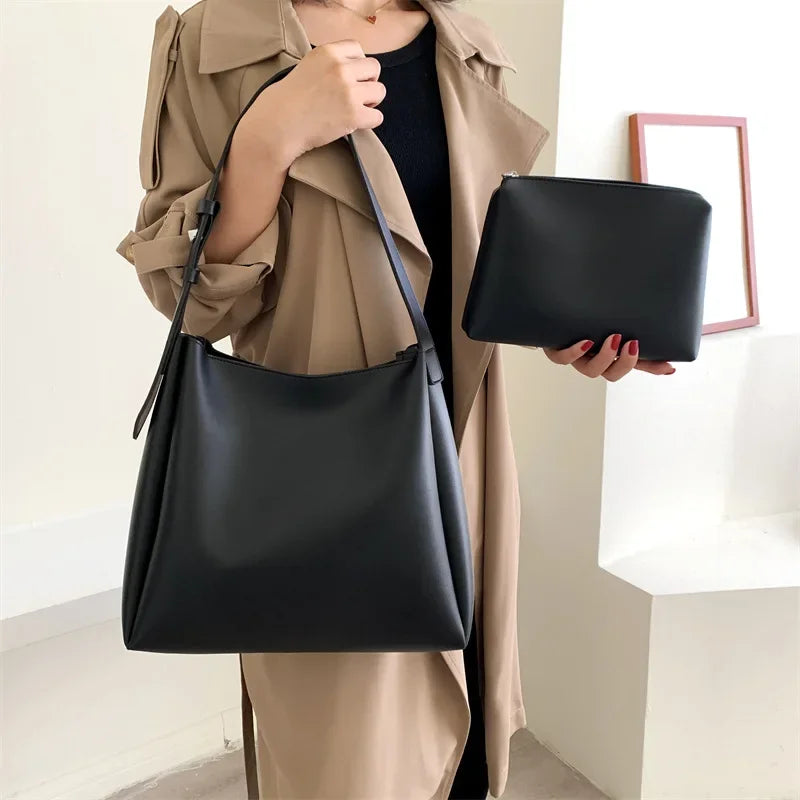 Fashion Leather Tote Bag for Women 2025 Trends Female Simple Large High Capacity Shoulder Side Bag Handbags and Purses Women Bag