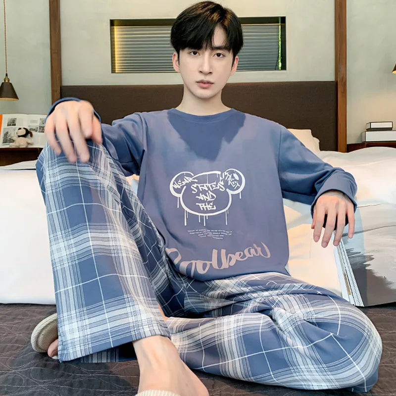 Spring And Autumn 2 Piece Men's Pajamas Boys Sports Long Sleeve Loose Leisure Suit Men's Homewear Sets Pajama Sets
