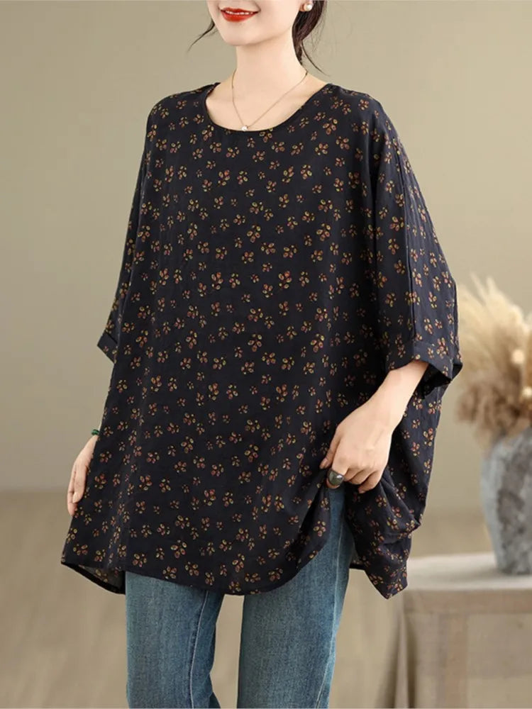 Oversized Summer T-Shirts Women Floral Print Vintage Fashion Loose Ladies Blouses Half Sleeve Casual Woman T-Shirts
