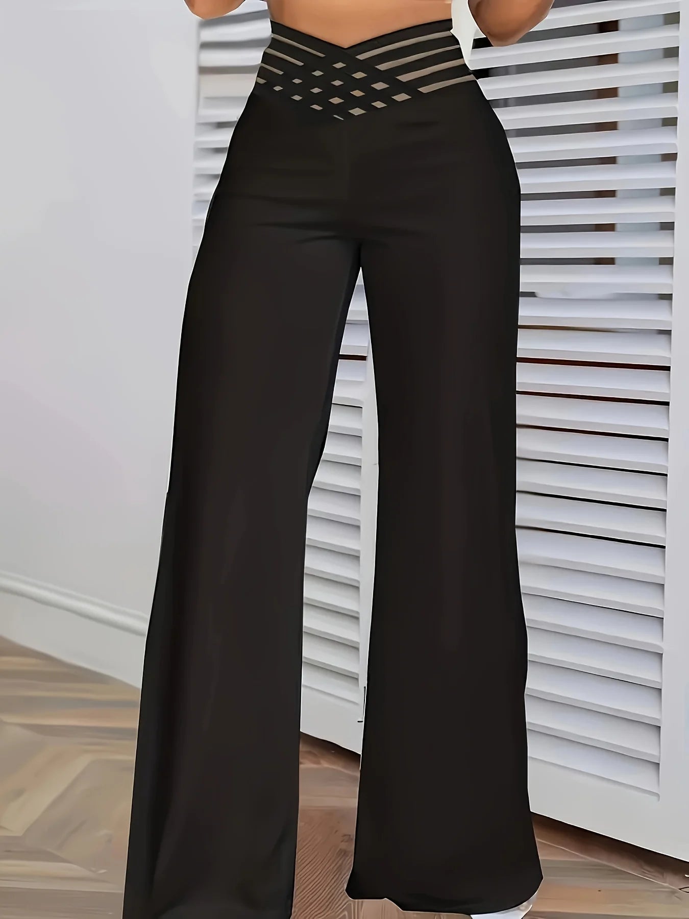 Plus size wide-leg pants plus-size loose black casual pants cross elastic belt stylish elegant and breathable the best choice