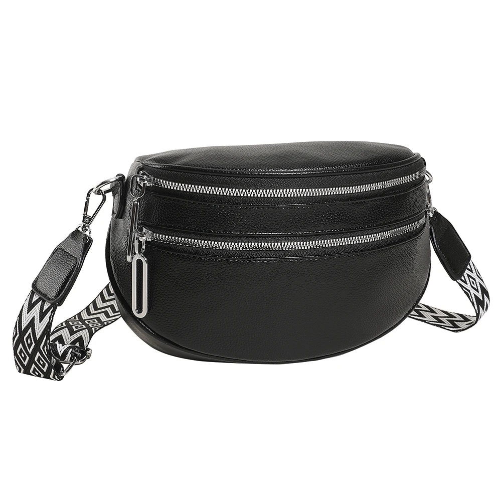 Women Simple Shoulder Bag with Wide Strap Vintage Waist Pouch PU Leather Fashion Sling Bag Female Daily Dating Bag