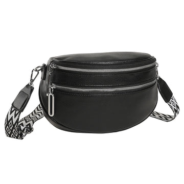 Women Simple Shoulder Bag with Wide Strap Vintage Waist Pouch PU Leather Fashion Sling Bag Female Daily Dating Bag