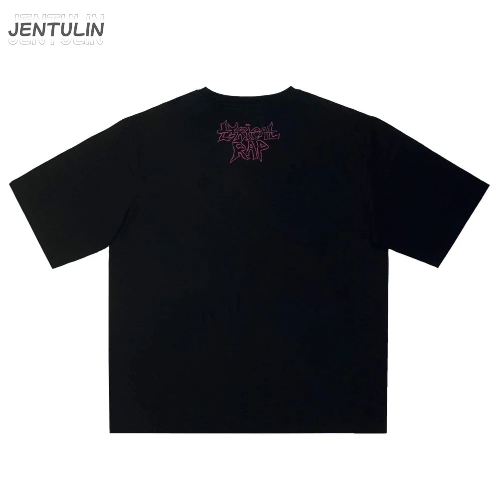 Oversize Streetwear Men Clothing Iskra Cartoon Graphic Print Harajuku Short Sleeve Top Tee Hip Hop Korean Goth Tshirt Cotton Y2k