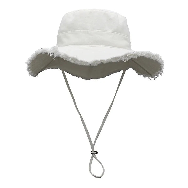 Fashion Bucket Hat Leisure Protection Sun UPF50+ Beach Hat Cap Washed Edging Men's Panama Hat Sunscreen Cap 2025