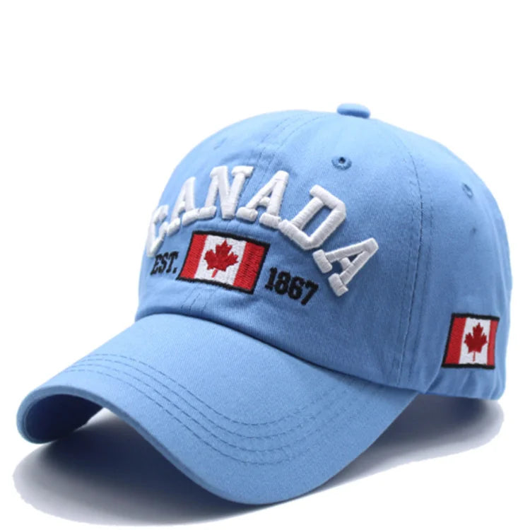 Pure Cotton Men Women Canada Embroidered Maple Leaf Flag Cap Hat One Size Adjustable Strap - OneLoveCanada