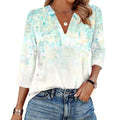 Women's Fashion Casual Lapel 3/4 Sleeve Print Shirt Women's V-Neck Tops Tops for Women Womens Tops and Blouses 2025 Dressy Tops - OneLoveCanada