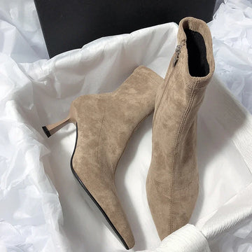 Pointed Toe Women Sock Short Boots Fashion Side Zippers Slim Ankle Booties Thin High Heel Autumn Winter Ladies Shoes