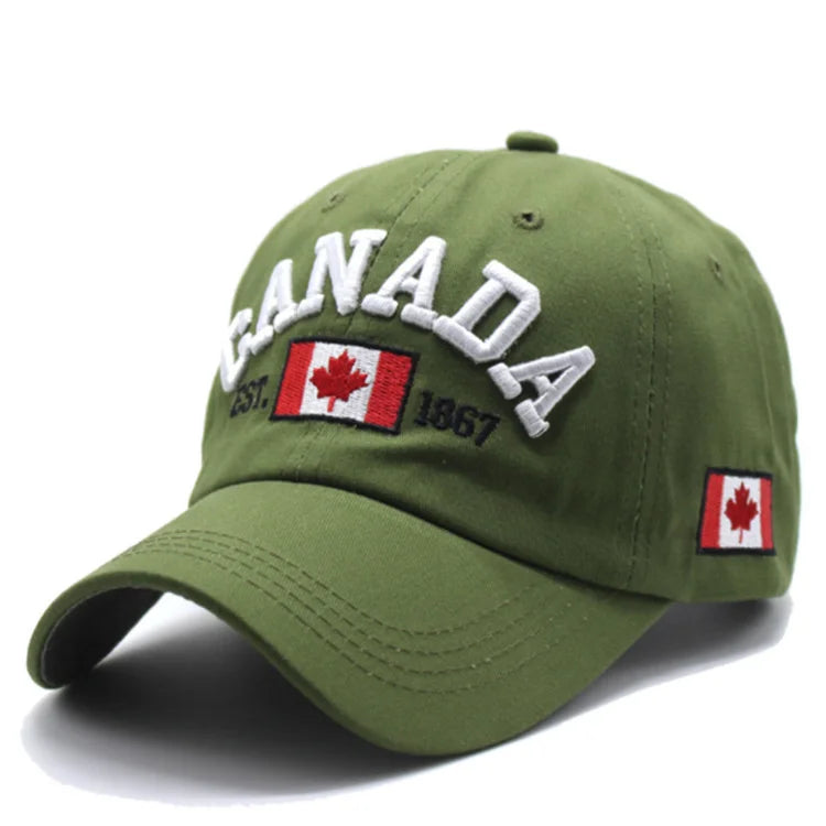 Pure Cotton Men Women Canada Embroidered Maple Leaf Flag Cap Hat One Size Adjustable Strap - OneLoveCanada