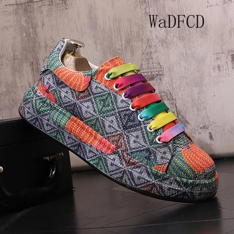 Sneakers Casual Mens Designer Bling Graffiti Board Shoes Fashion Microfiber Leather Breathable Increased Internal Platform Shoes