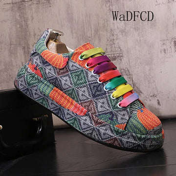 Sneakers Casual Mens Designer Bling Graffiti Board Shoes Fashion Microfiber Leather Breathable Increased Internal Platform Shoes
