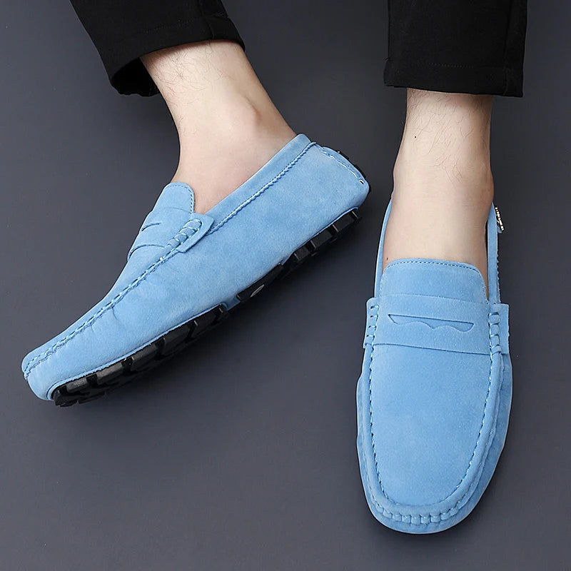 Handmade Beanie Shoes for Men Spring 2025 New Suede Lazy One-Leg Small Leather Shoes Loaf Driving Shoes for Men