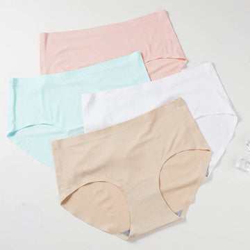 Women's Seamless Ice Silk Panties Mid-Waist Breathable Underwear Sexy Briefs Solid Color Lingerie Comfortable Ladies M-XL