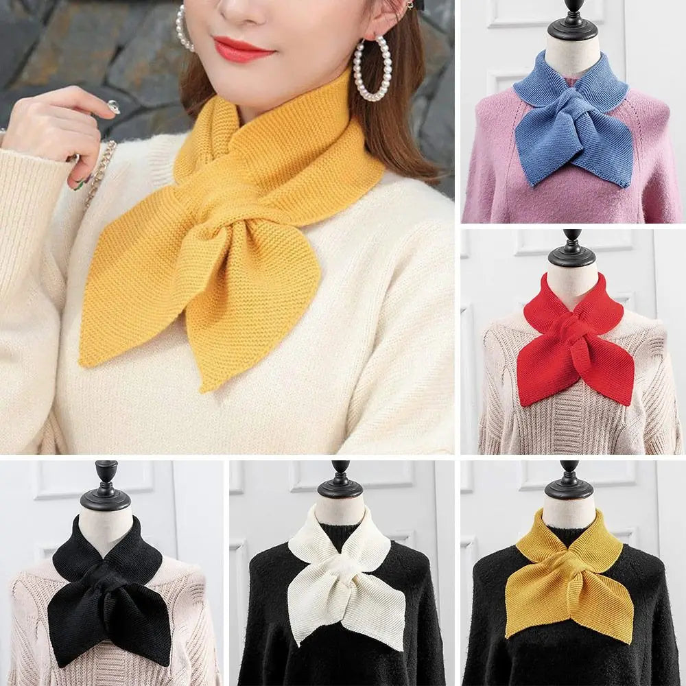 Knitted Elastic Cross Scarf Women Warm Collar Casual Turtleneck Neck Warmer Detachable Winter Windproof Scarf Sweater Bowtie
