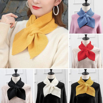 Knitted Elastic Cross Scarf Women Warm Collar Casual Turtleneck Neck Warmer Detachable Winter Windproof Scarf Sweater Bowtie