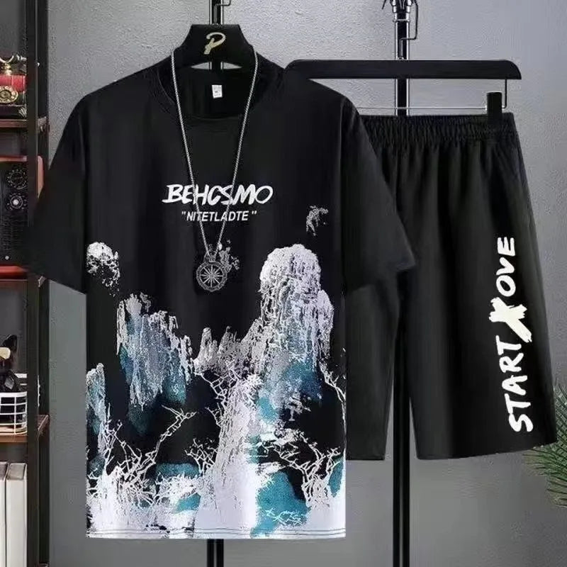 2024 New Men's Sports Set Short sleeved T-shirts+Shorts 2-piece Set Casual breathable Summer Sets Fashion Tracksuit Suit for Men