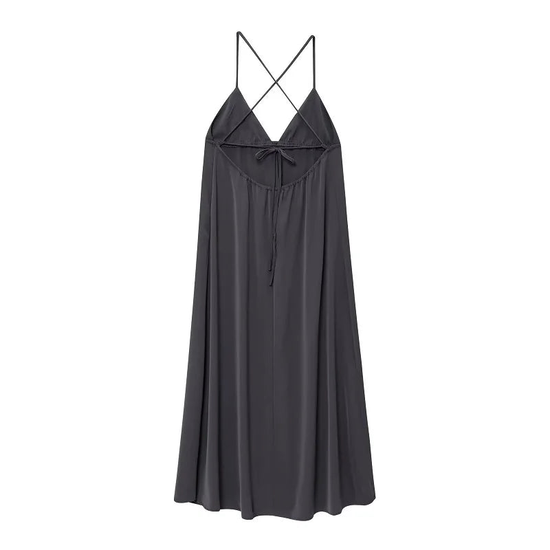 MUJER Pleated Slip Long Dress Woman Holiday Beach Casual Women's Dresses Backless Summer Dress Woman 2025 Evening Maxi Dresses