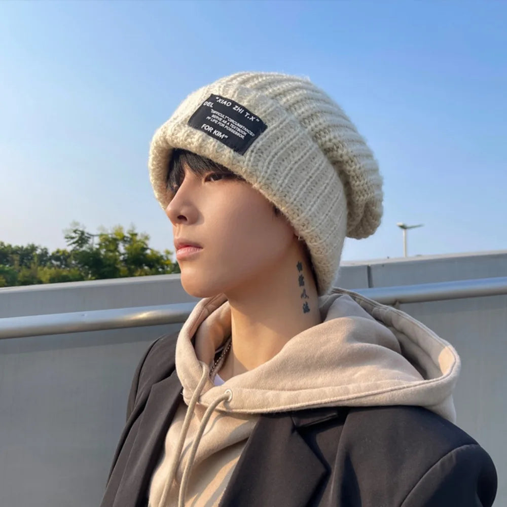 Fashion Winter Warm Knit Cap Soft Solid Color Slouchy Bonnet Casual Woolen Hat Women Men