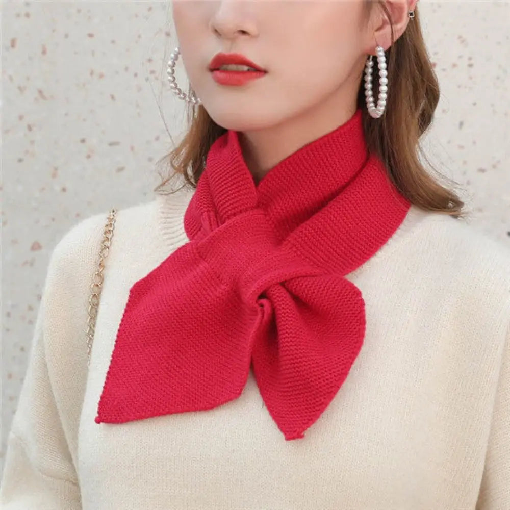 Knitted Elastic Cross Scarf Women Warm Collar Casual Turtleneck Neck Warmer Detachable Winter Windproof Scarf Sweater Bowtie