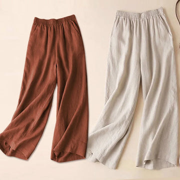 Women Cotton Linen Wide Leg Pants Female Summer Pants Full Length Casual Pants Fashion Solid Loose High Waist Straight Trousers