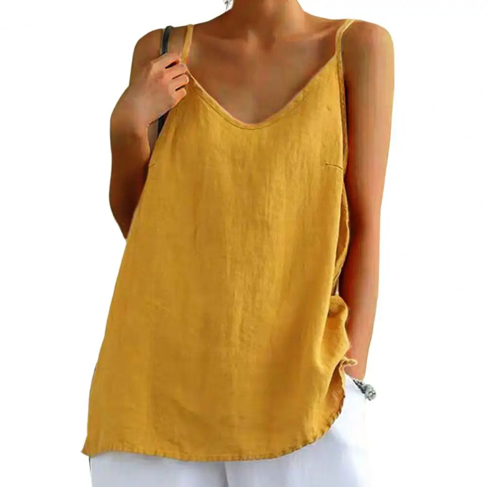 Women Casual T-shirts Loose Fit Women Vest V-neck Sleeveless Women's Summer Tank Tops Lady Solid Color Sling Blouse Top - OneLoveCanada