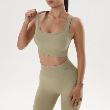 Ladies yoga suit new high-waisted tight pants with tight hips and shock-proof quick-dry breathable bra - OneLoveCanada