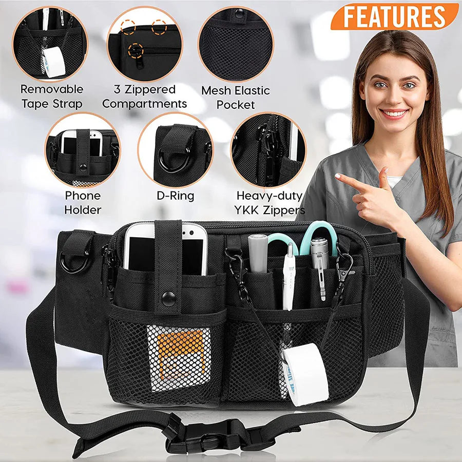 Adjustable Nurse  Pack Portable Large Capacity Polyester Nurse Pouch Waist Bag Multi Compartment Pocket Belt Organizer