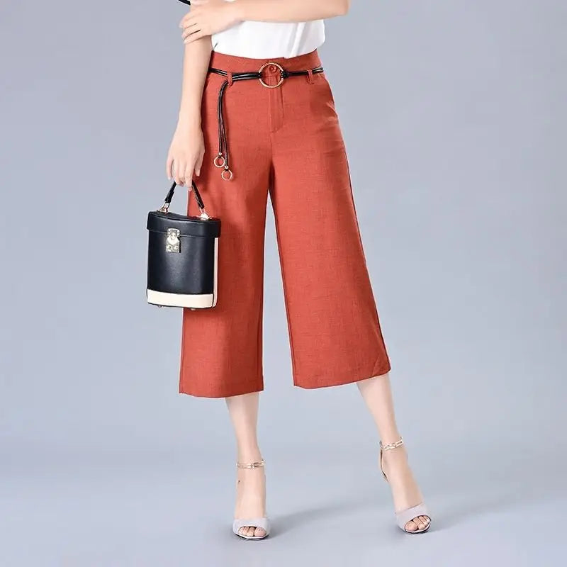 Wide-leg Pants for Women's Summer Thin Cropped Pants New Summer High-waist Korean Loose Drooping Cropped Pants