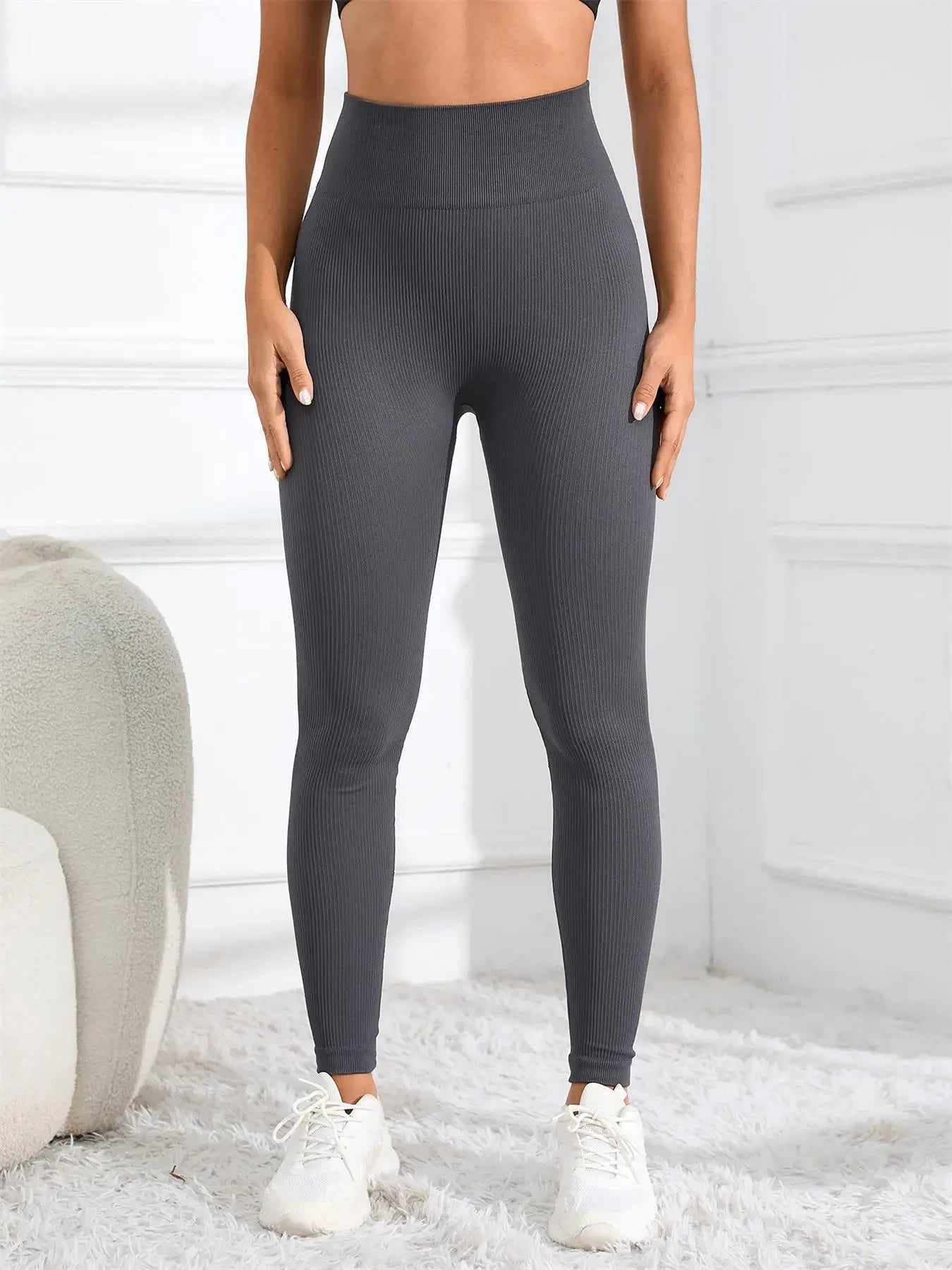 High Waisted Seamless Yoga Leggings, Ribbed Sportswear Tights, Fitness Apparel for Women, Gym and Casual Wear For Fall & Winter - OneLoveCanada