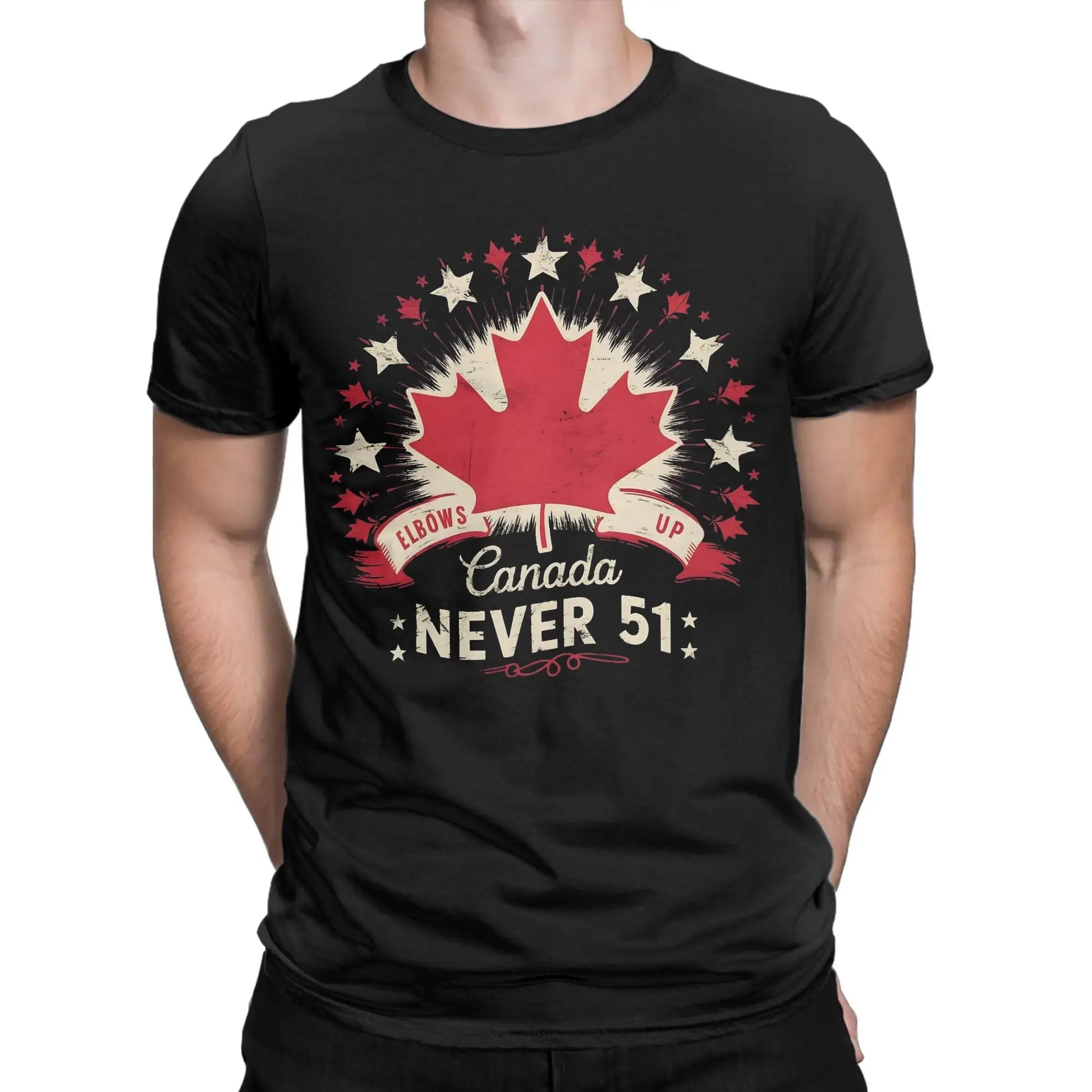 Men's Elbows Up Canada Never 51st State T Shirt  Cotton Tops Hipster Short Sleeve Round Neck Tees Plus Size T-Shirts - OneLoveCanada