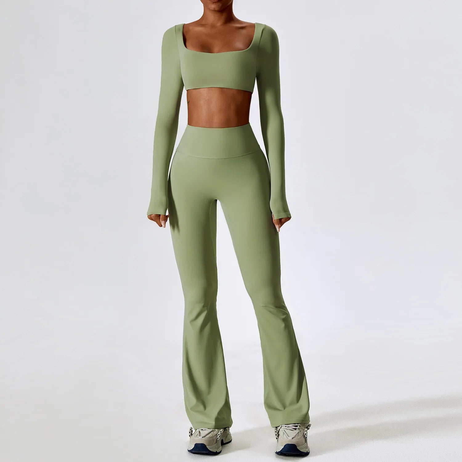 Yoga Set 2PCS Seamless Women Sportswear Workout Clothes Athletic Wear Gym Legging Fitness Bra Crop Top Long Sleeve Sports Suits - OneLoveCanada