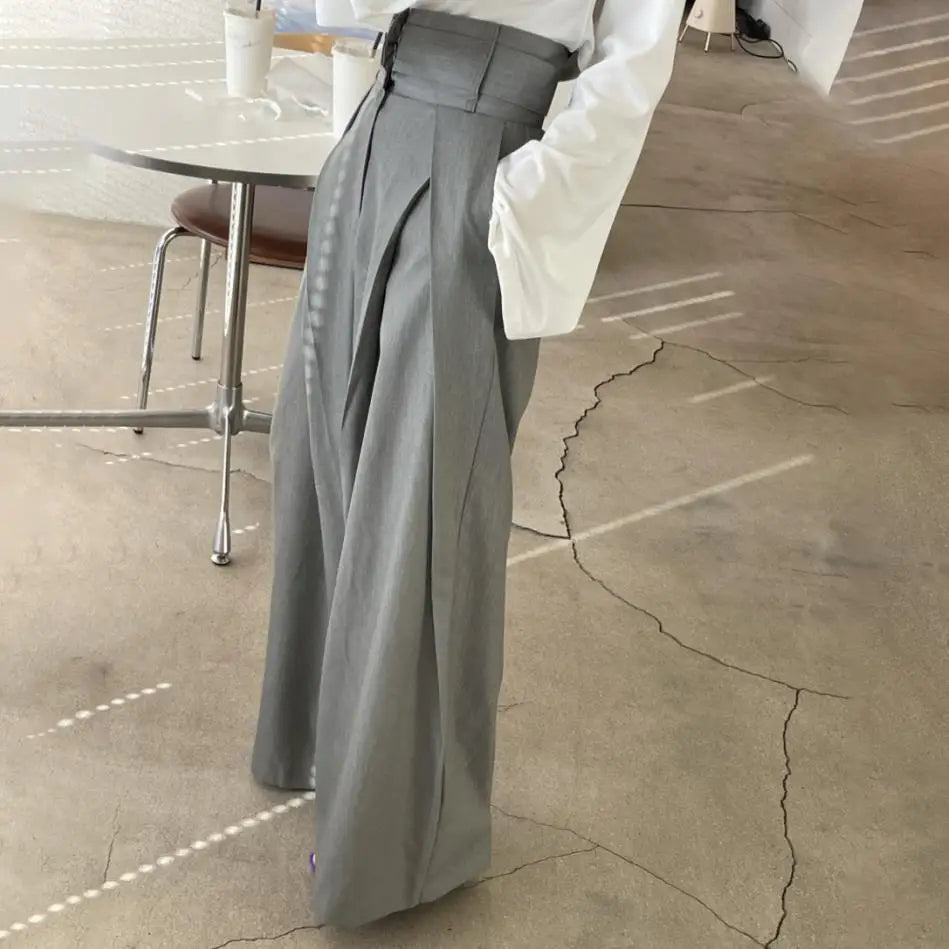 Women Long Pants Wide Leg Pant Solid Casual Regular Loose Simple Elegant Splice Tight High Waist Capris Autumn Trousers