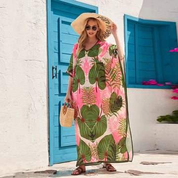 Plus Size Geometric Print Dress, Casual V Neck Batwing Sleeve Midi Dress, Women's Plus Size Clothing