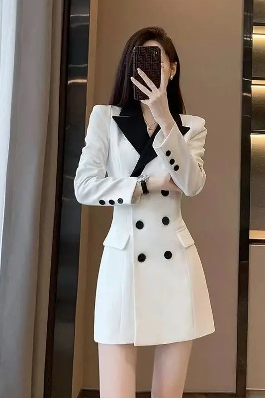 Long-sleeved Waisted Suit Dress for Women in Spring New Commuting High-end Temperament Professional Slim Skirt