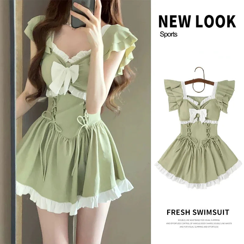 Women's Swimsuit 2025 One-piece Summer New Conservative Belly-covering Sweet Boxer-angle High-end Swimsuit