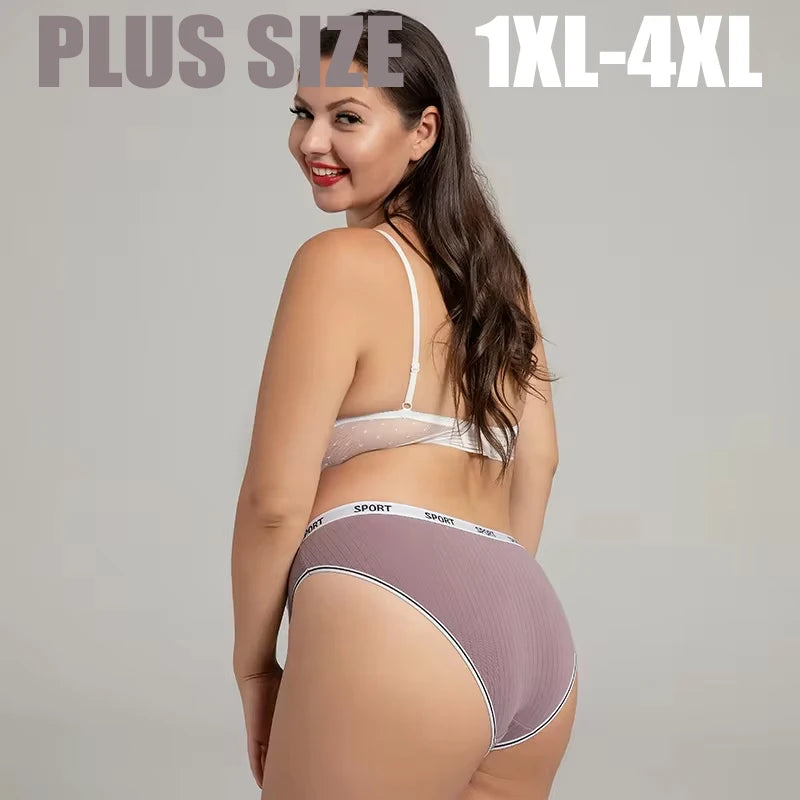 3Pcs Women Panties 1XL-4XL Plus Size Underwear Solid Color Letter Underpants Briefs Comfortable Lady Intimates High Waist Briefs