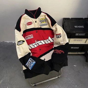 Retro Racing Jacket for Men High Street Motorcycle Jacket 2023 Spring New Male Color Matching Printing Baseball Coat