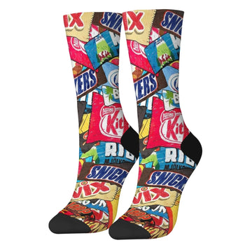 Funny Chocolate Bar Fun Print Socks Hip Hop Harajuku Retro Happy Men's and Women's Socks Novelty Crazy Design Casual Party Gift