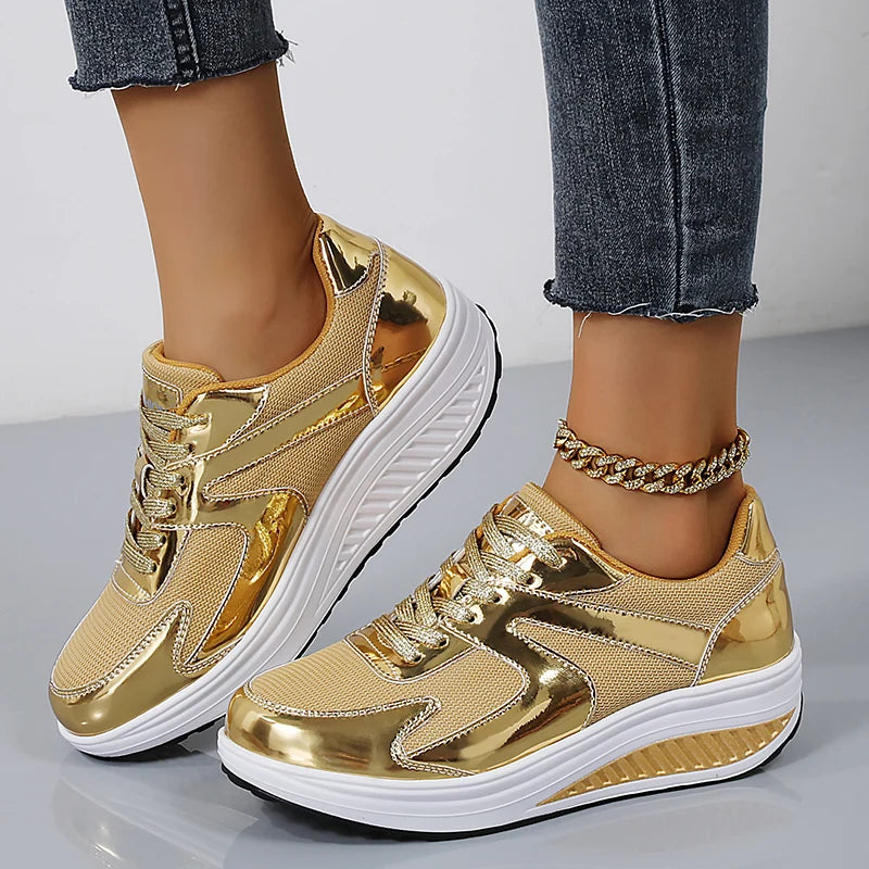 Women Casual Shoes Fashion Mesh Breathable Lace-up Platform Sneakers Women Wedges Tennis Shoes Plus Size Zapatos De Mujer